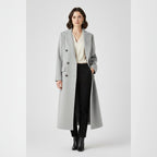 dames lange jas met revers en knoopsluiting in grijs