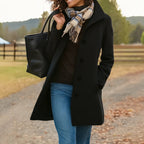 dames lange winterjas met knoopsluiting in zwart