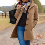 dames lange winterjas met knoopsluiting in khaki