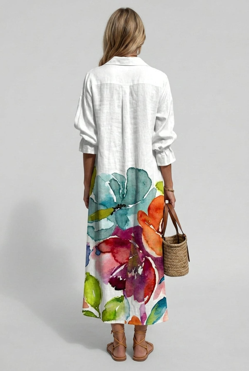 dames maxi jurk lange mouwen met bloemenprint 