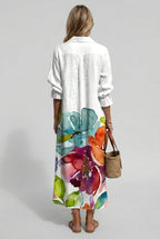 dames maxi jurk lange mouwen met bloemenprint 