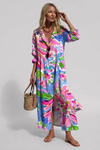 dames maxi jurk lange mouwen met bloemenprint in roze