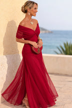 dames maxi jurk met v-hals en korte mouwen in rood
