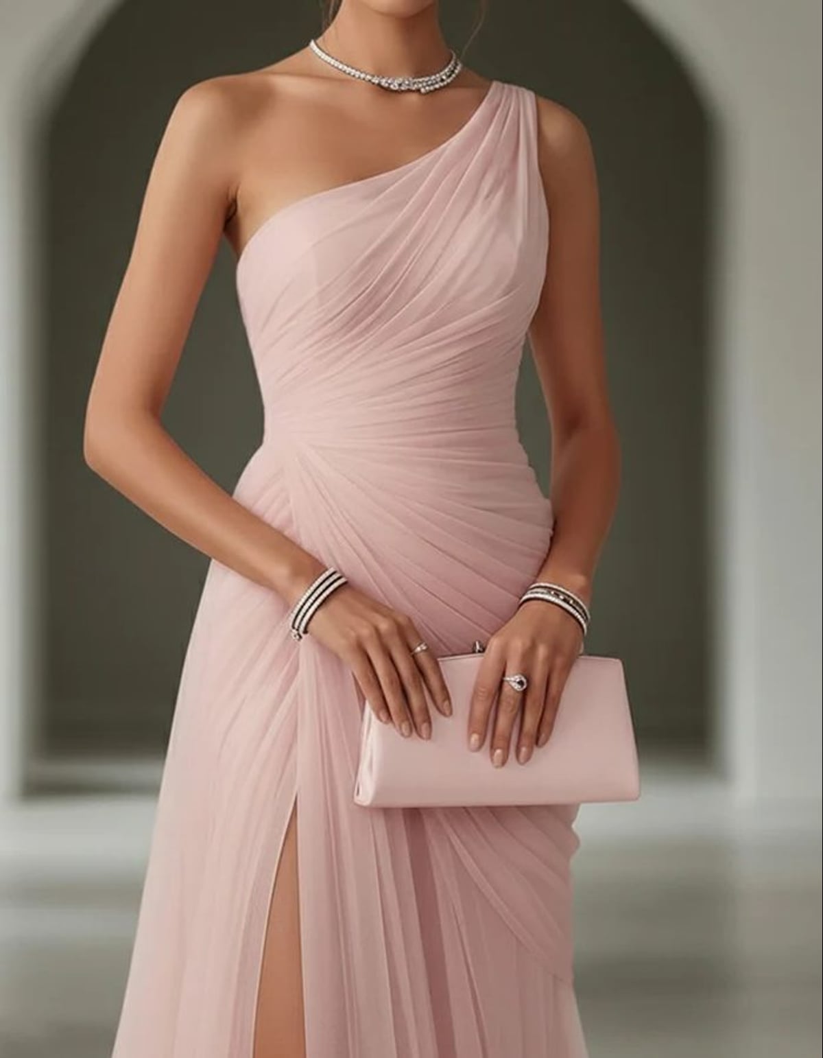 dames one-shoulder maxi jurk met vouw