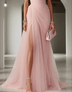 dames one-shoulder maxi jurk met vouw