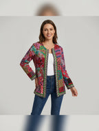 dames open vest met lange mouwen en print