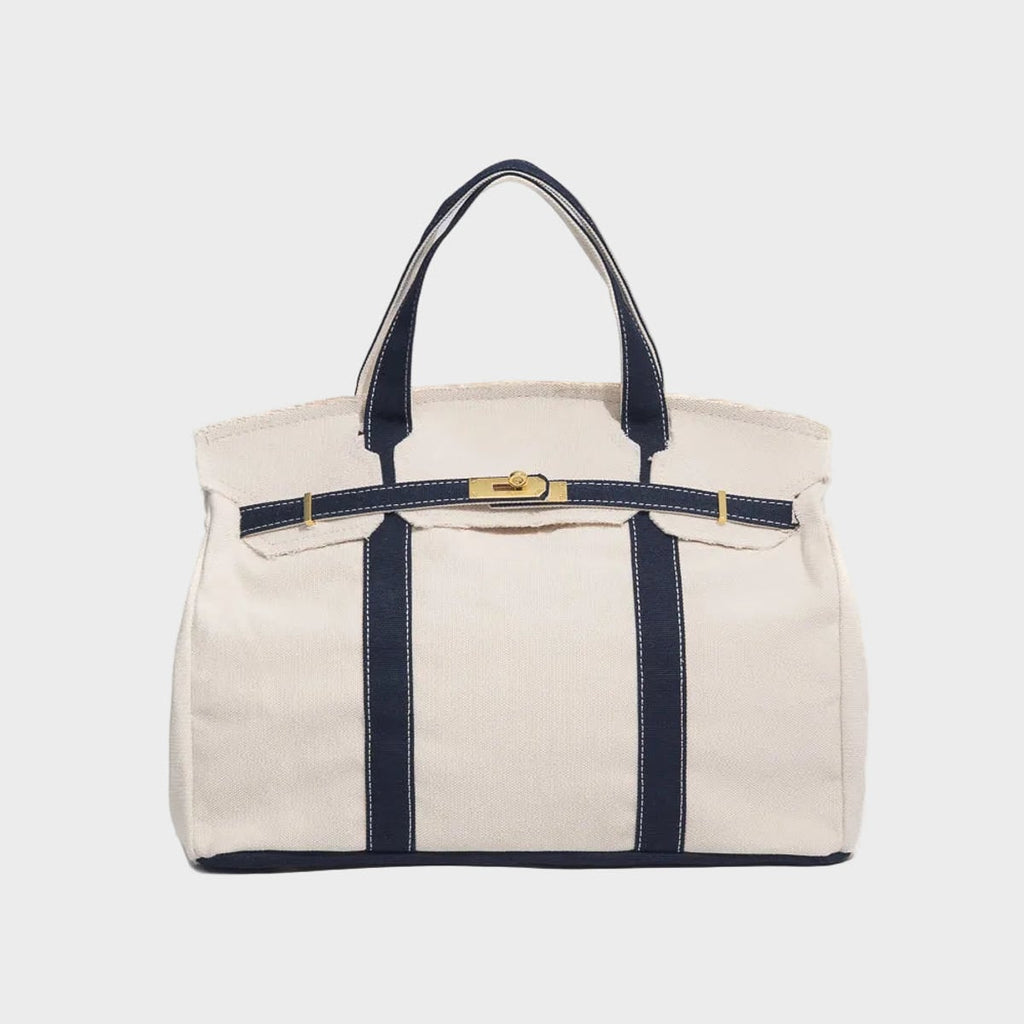 dames oversized canvas shopper in marineblauw