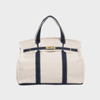 dames oversized canvas shopper in marineblauw