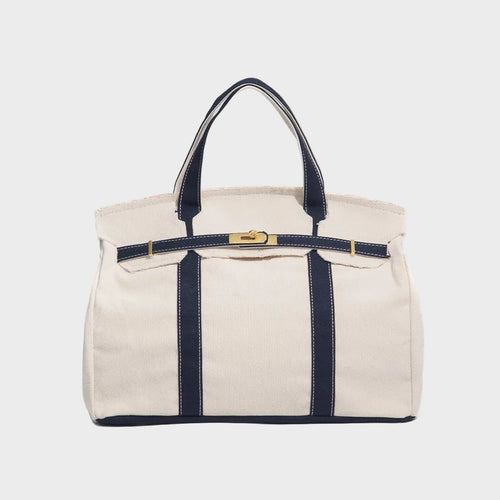 dames oversized canvas shopper in marineblauw