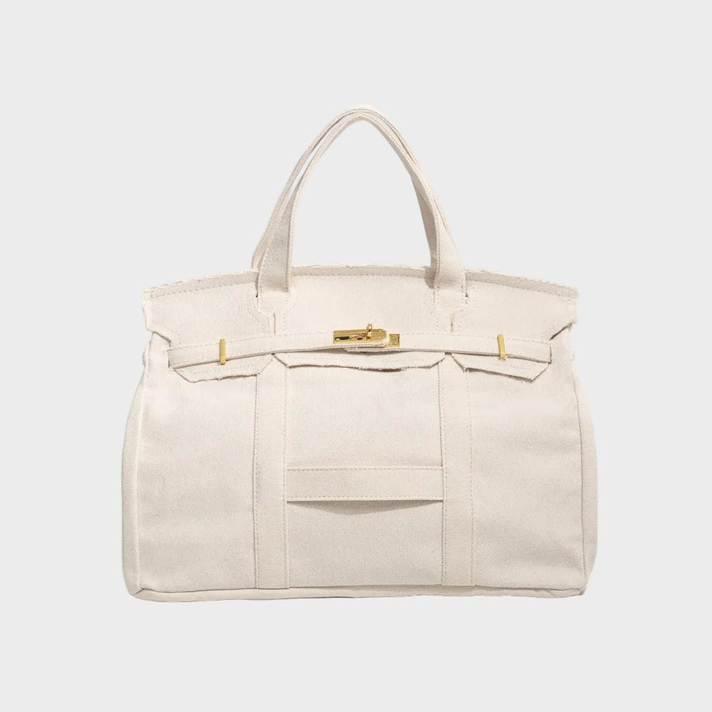 dames oversized canvas shopper in linnen wit