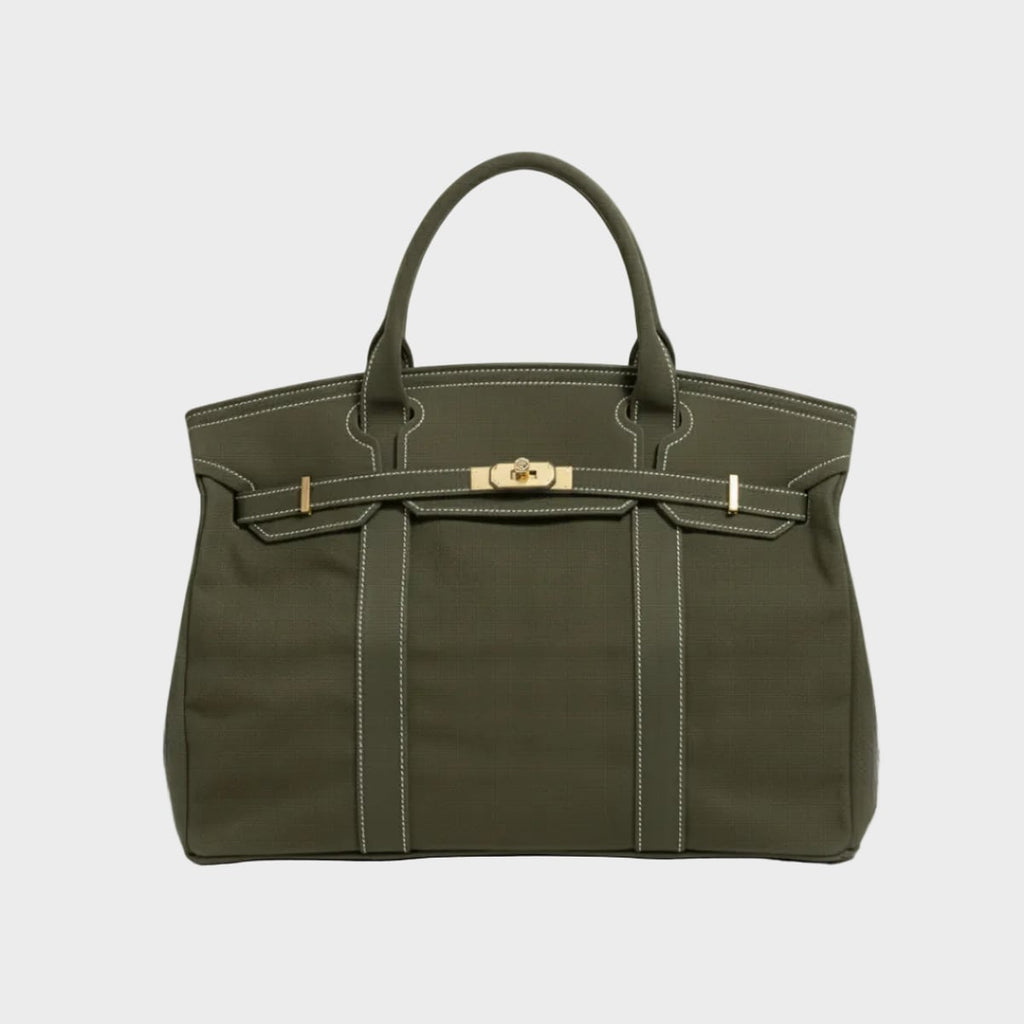 dames oversized canvas shopper in olijfgroen