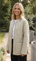 dames oversized gewatteerde jas zonder kraag in beige