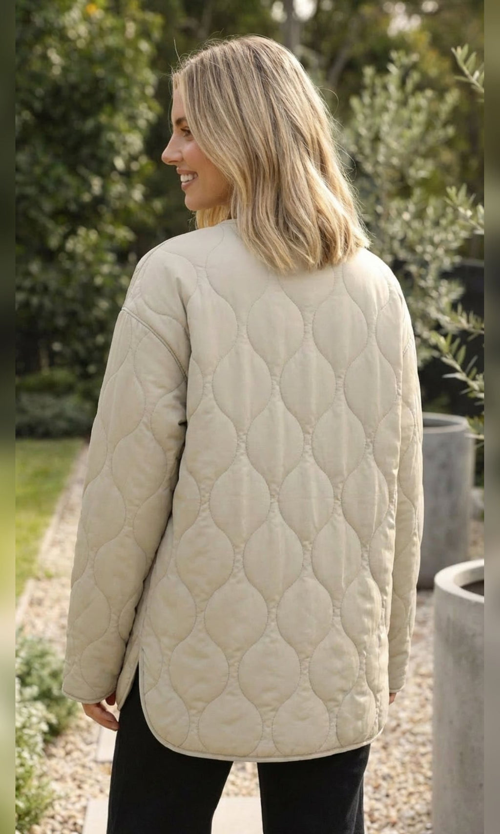 dames oversized gewatteerde jas zonder kraag in beige