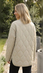 dames oversized gewatteerde jas zonder kraag in beige