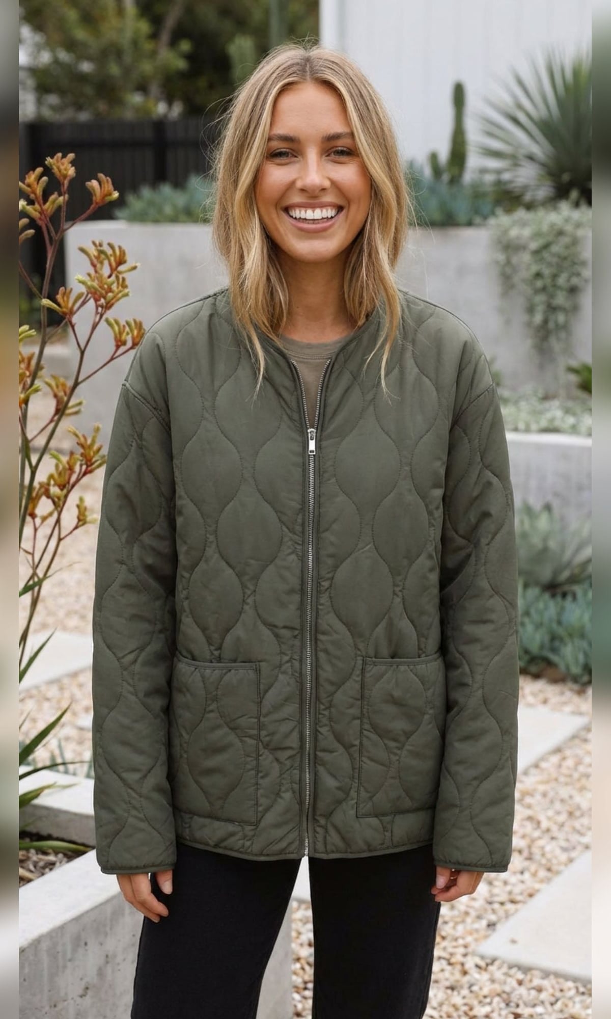 dames oversized gewatteerde jas zonder kraag in groen
