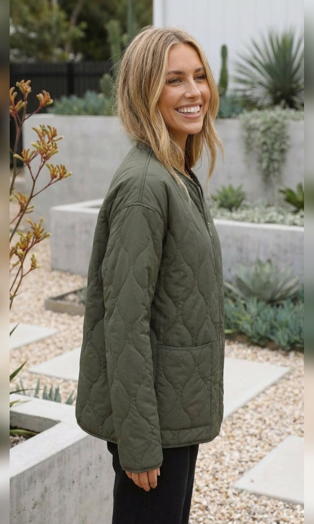 dames oversized gewatteerde jas zonder kraag in groen