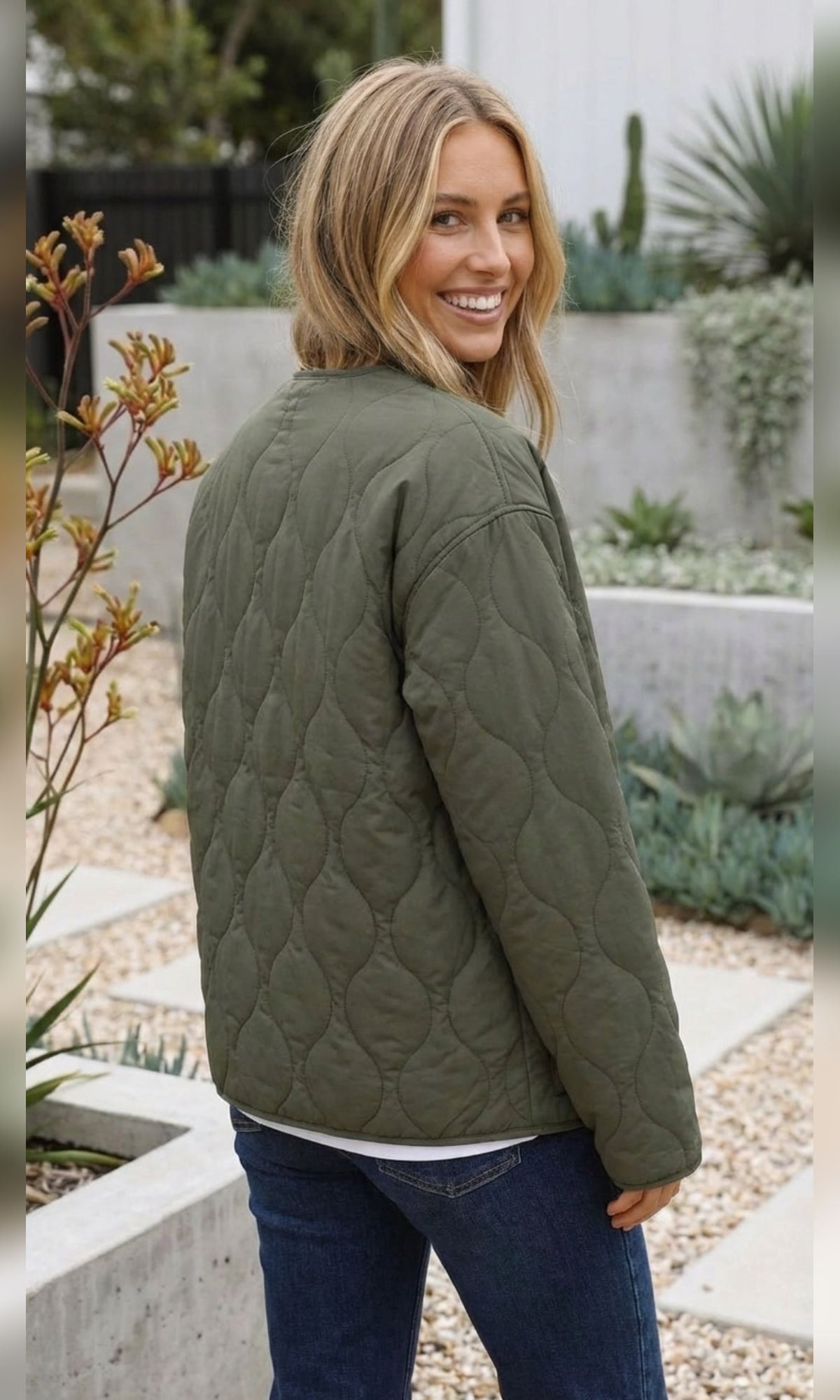 dames oversized gewatteerde jas zonder kraag in groen