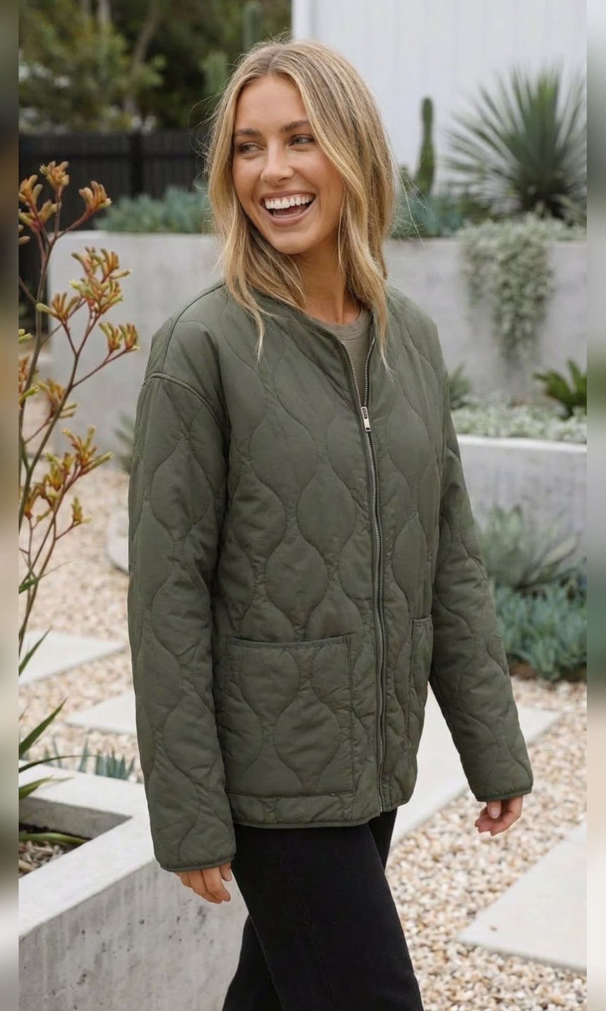 dames oversized gewatteerde jas zonder kraag in groen