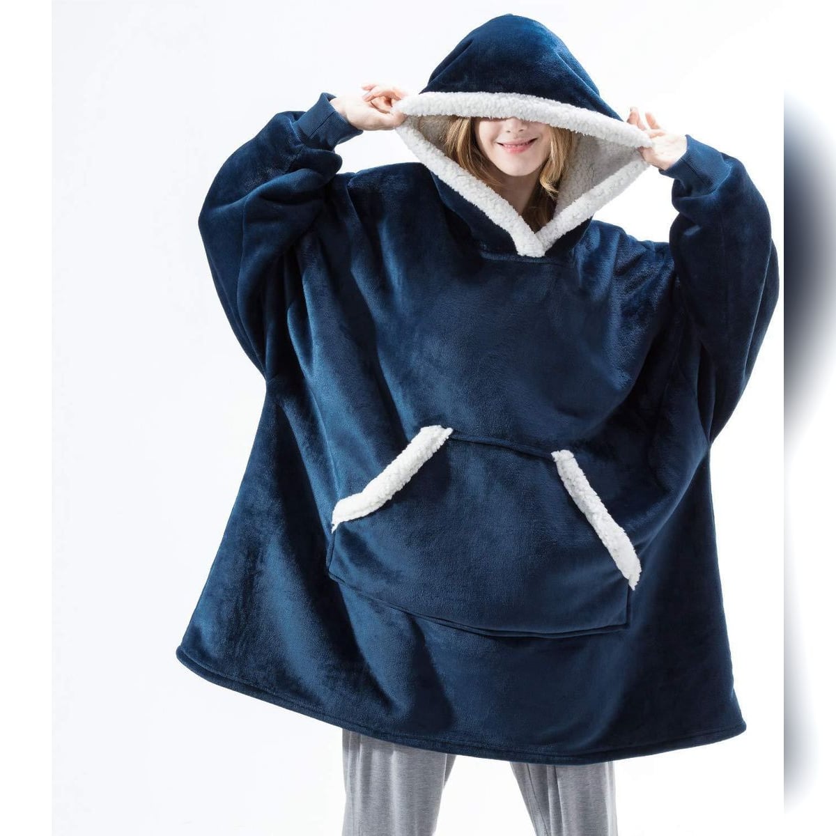 dames oversized hoodie deken met capuchon blauw