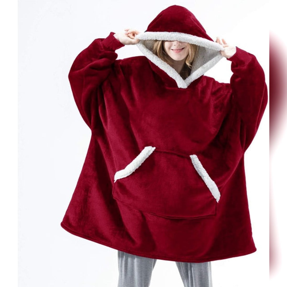 dames oversized hoodie deken met capuchon rood