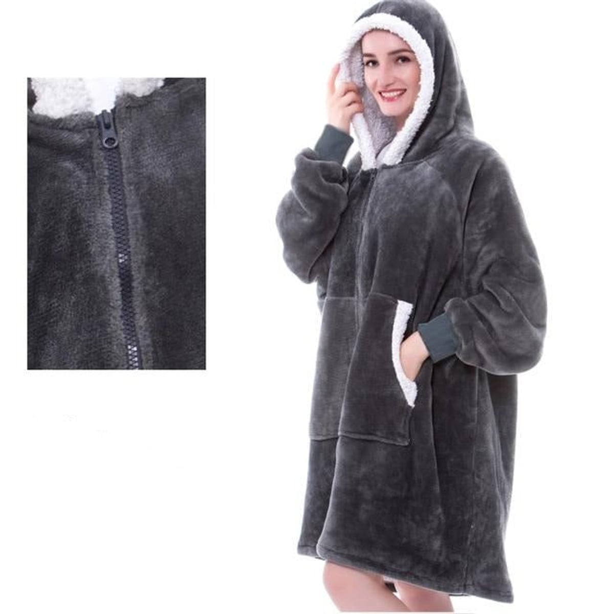 dames oversized hoodie deken met capuchon grijs