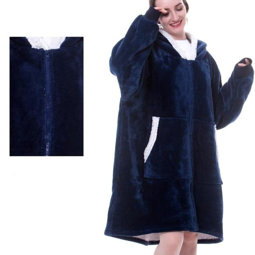 dames oversized hoodie deken met capuchon blauw