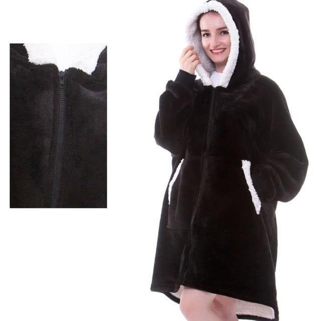 dames oversized hoodie deken met capuchon zwart