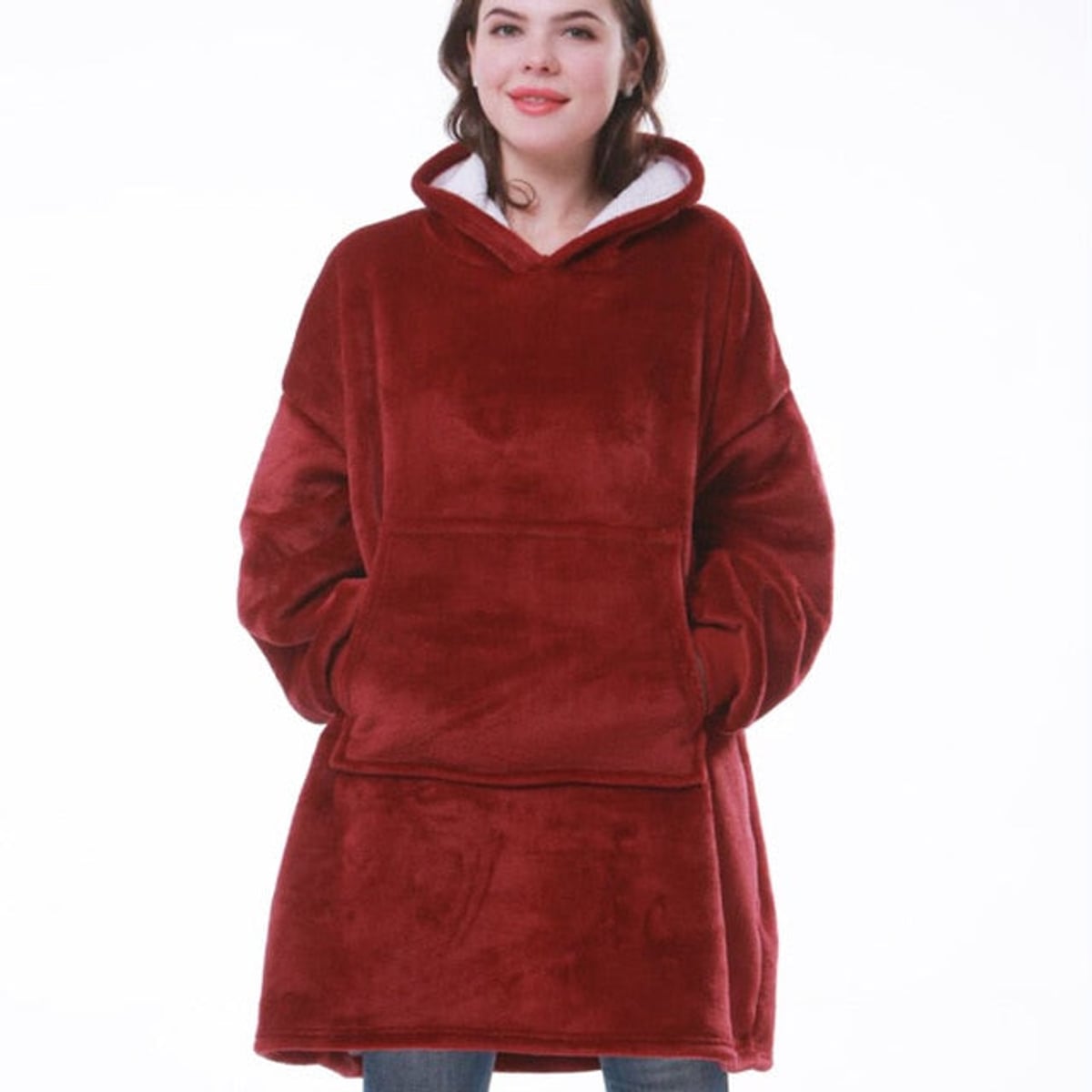 dames oversized hoodie deken met capuchon rood