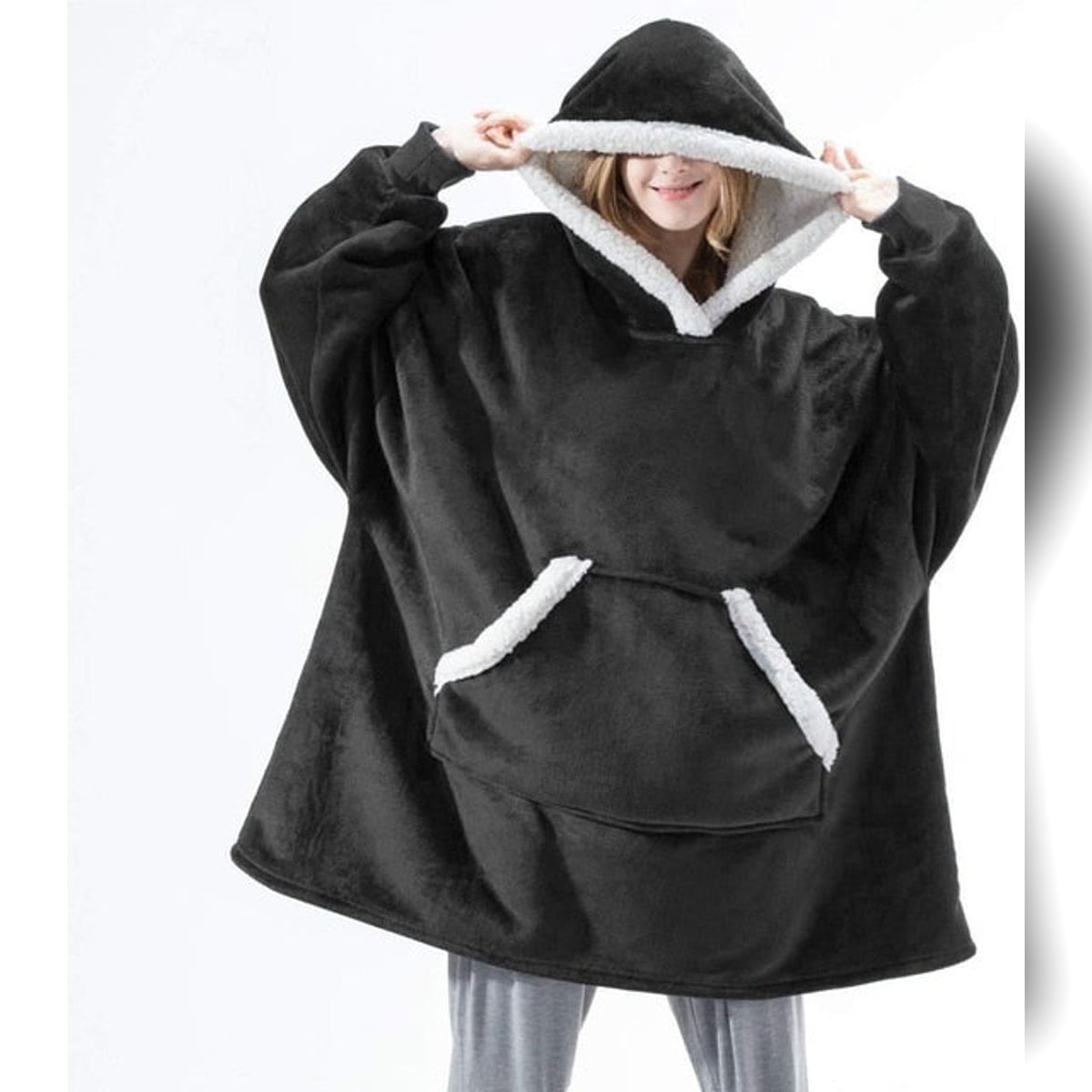 dames oversized hoodie deken met capuchon zwart