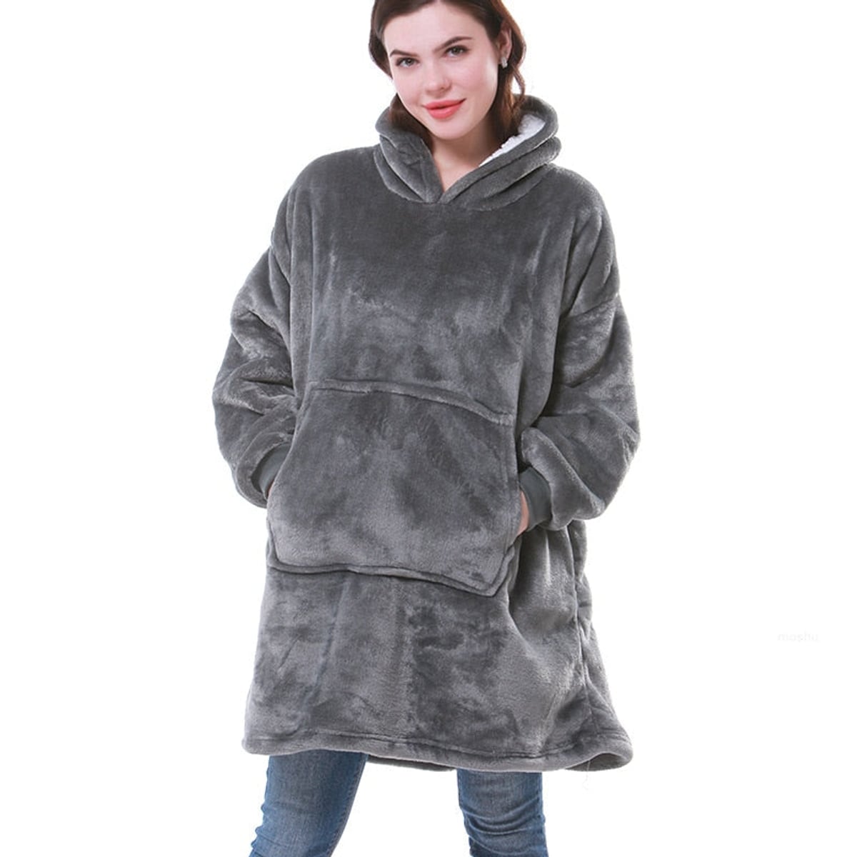 dames oversized hoodie deken met capuchon grijs