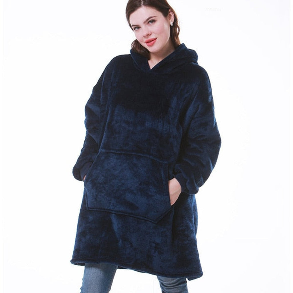 dames oversized hoodie deken met capuchon blauw