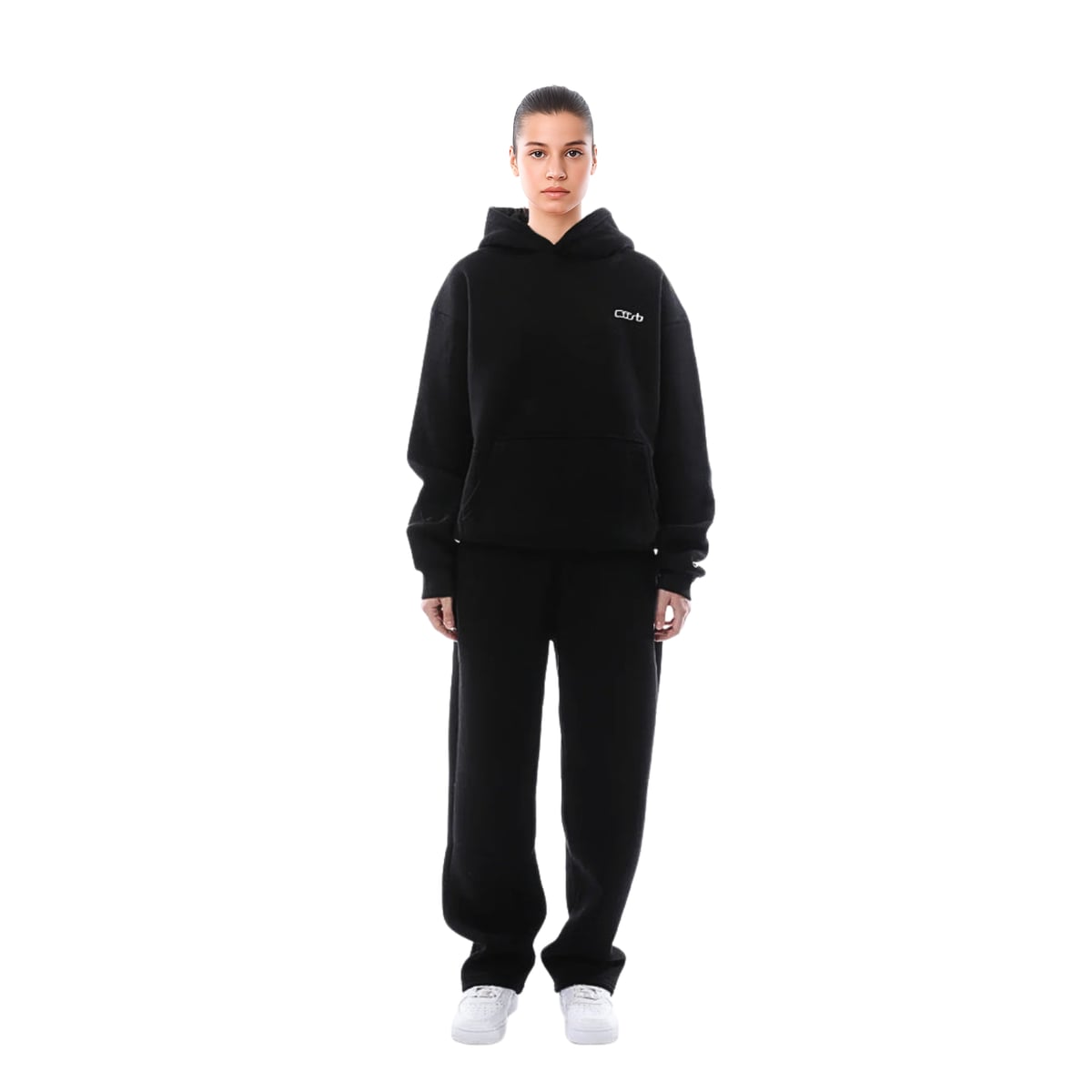 dames oversized hoodie set met joggingbroek in zwart