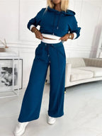 dames oversized hoodie set met wide leg broek in blauw