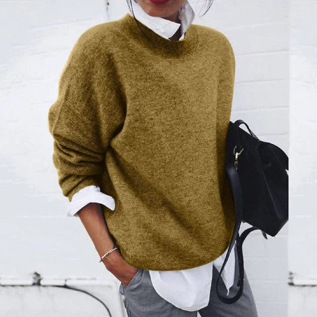 dames oversized katoenen trui met ontspannen pasvorm in khaki