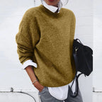 dames oversized katoenen trui met ontspannen pasvorm in khaki