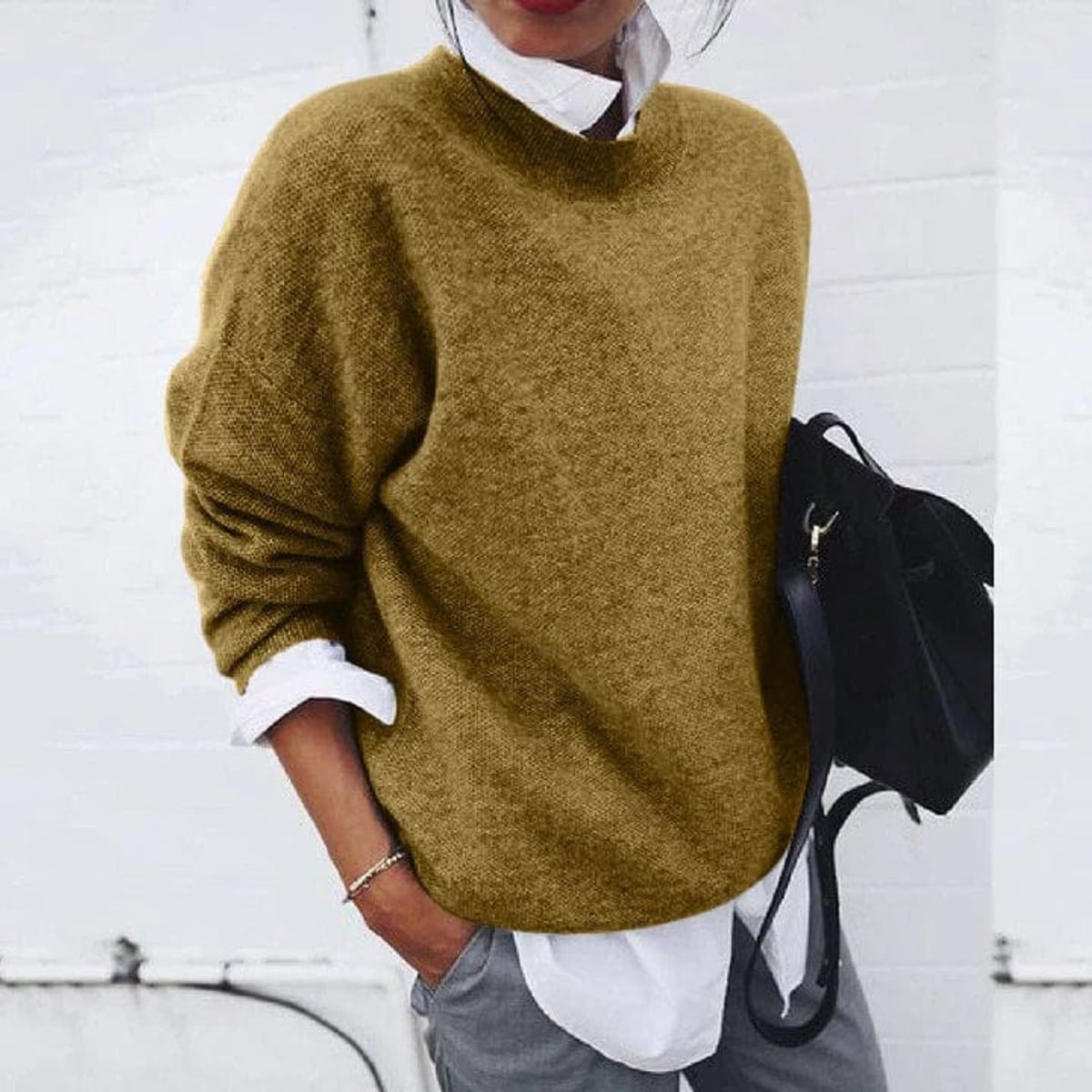 dames oversized katoenen trui met ontspannen pasvorm in khaki
