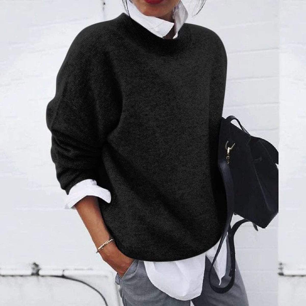 dames oversized katoenen trui met ontspannen pasvorm in zwart