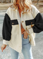 dames oversized shacket met colourblock in zwart