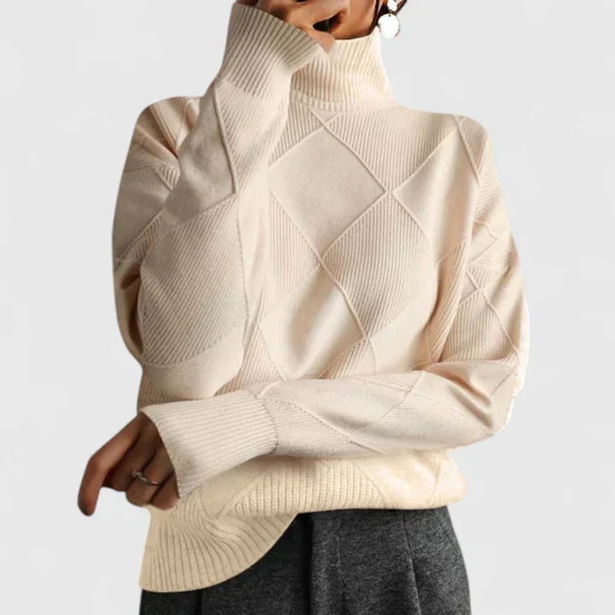 dames oversized sweatshirt met staande kraag in beige