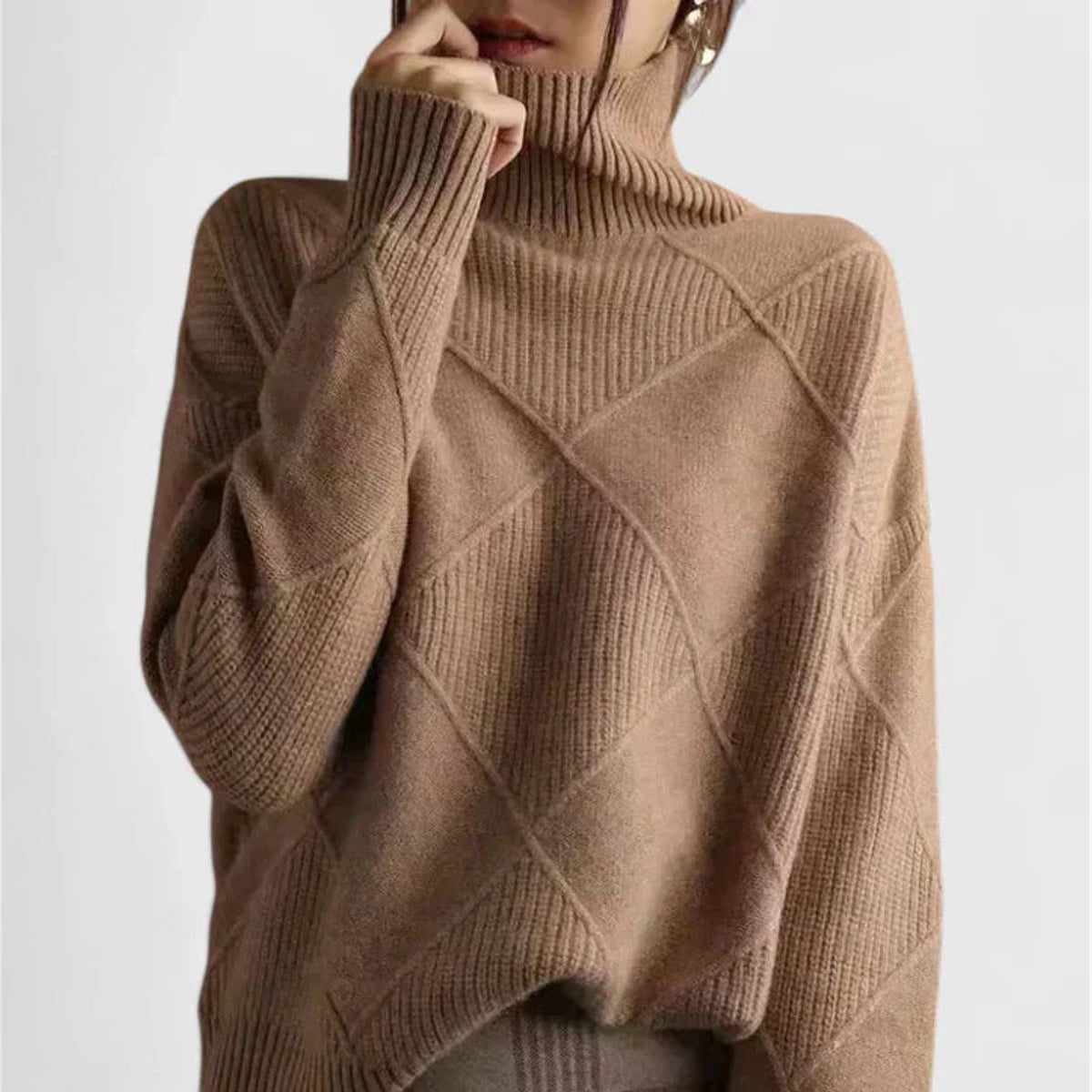 dames oversized sweatshirt met staande kraag in bruin