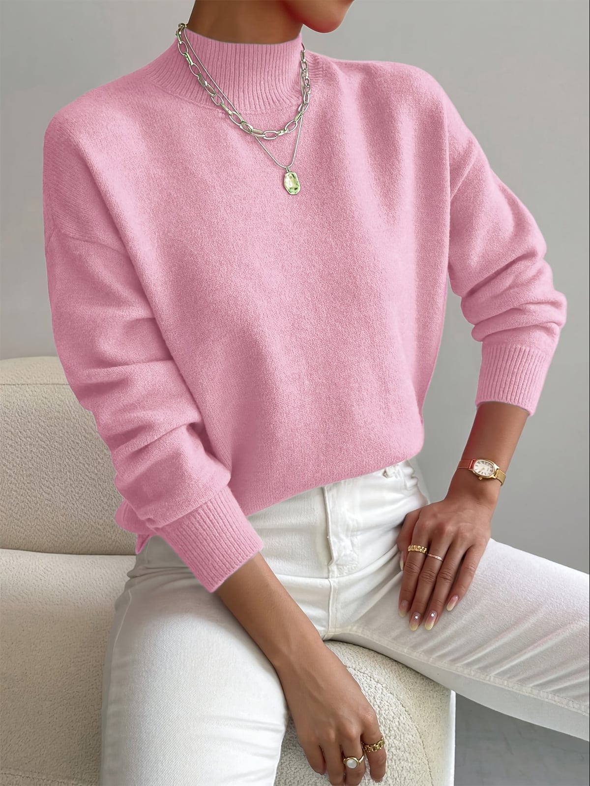 dames oversized trui met opstaande kraag fel roze