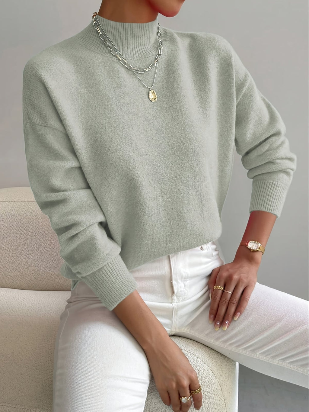 dames oversized trui met opstaande kraag Grijs