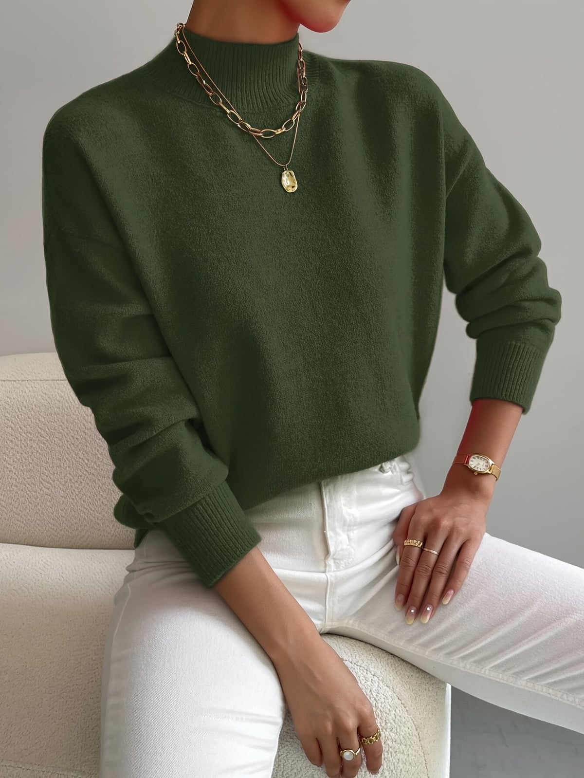 dames oversized trui met opstaande kraag Groen