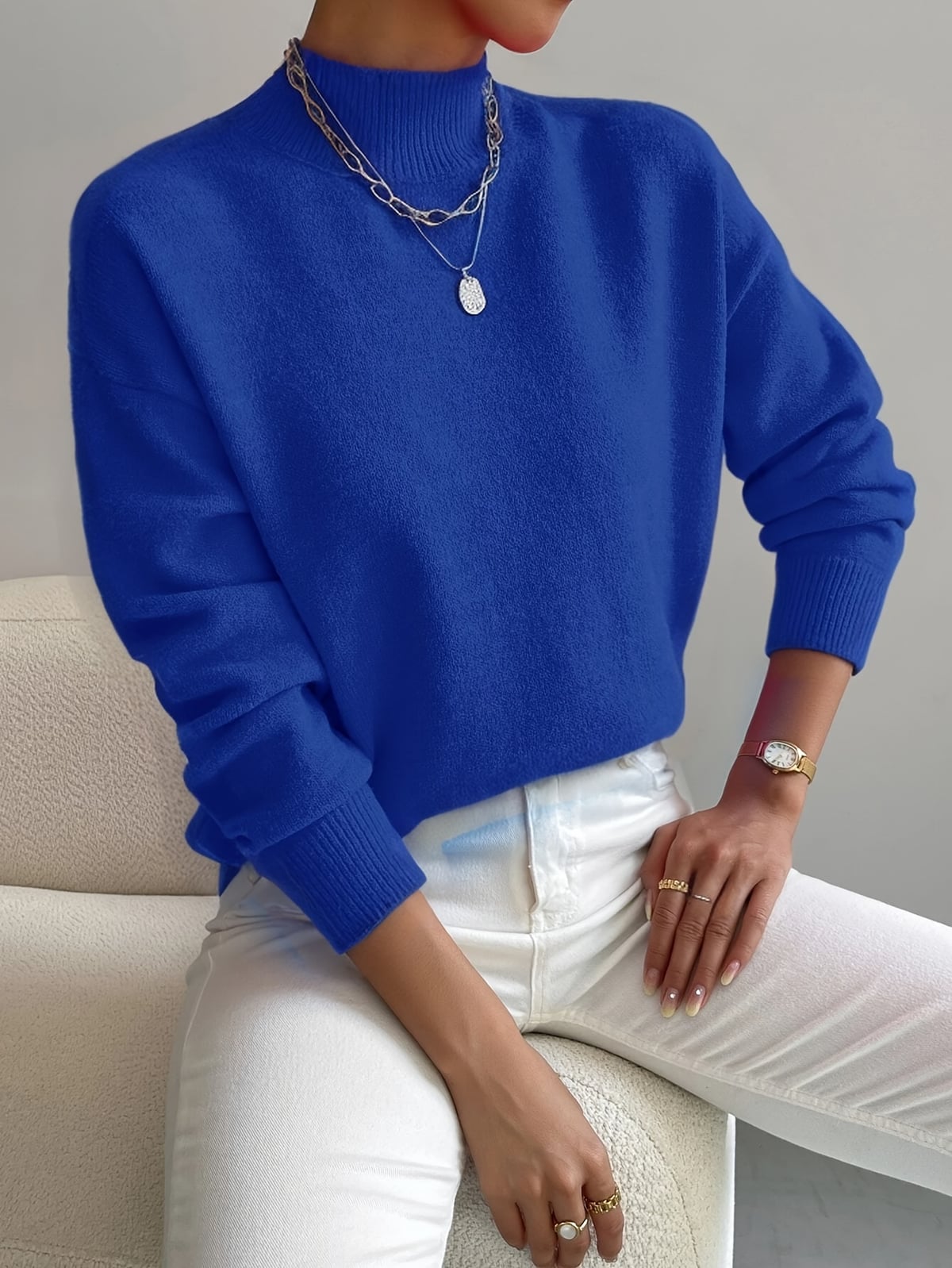 dames oversized trui met opstaande kraag Blauw