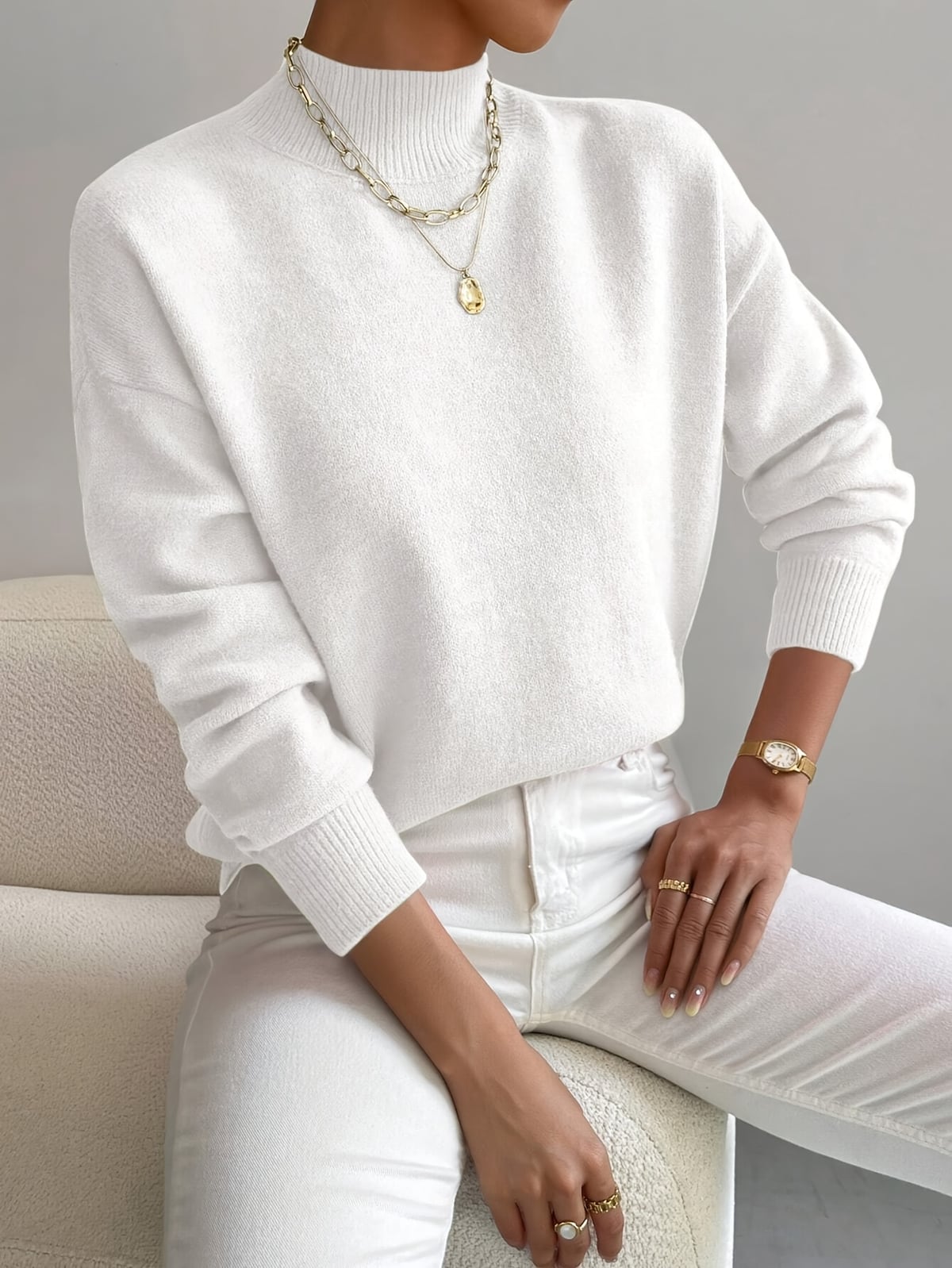 dames oversized trui met opstaande kraag wit