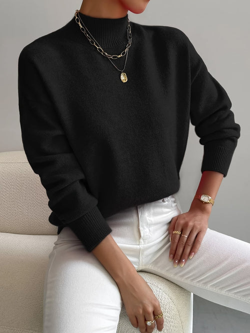 dames oversized trui met opstaande kraag zwart