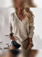 dames oversized trui met v-hals in lichtbruin