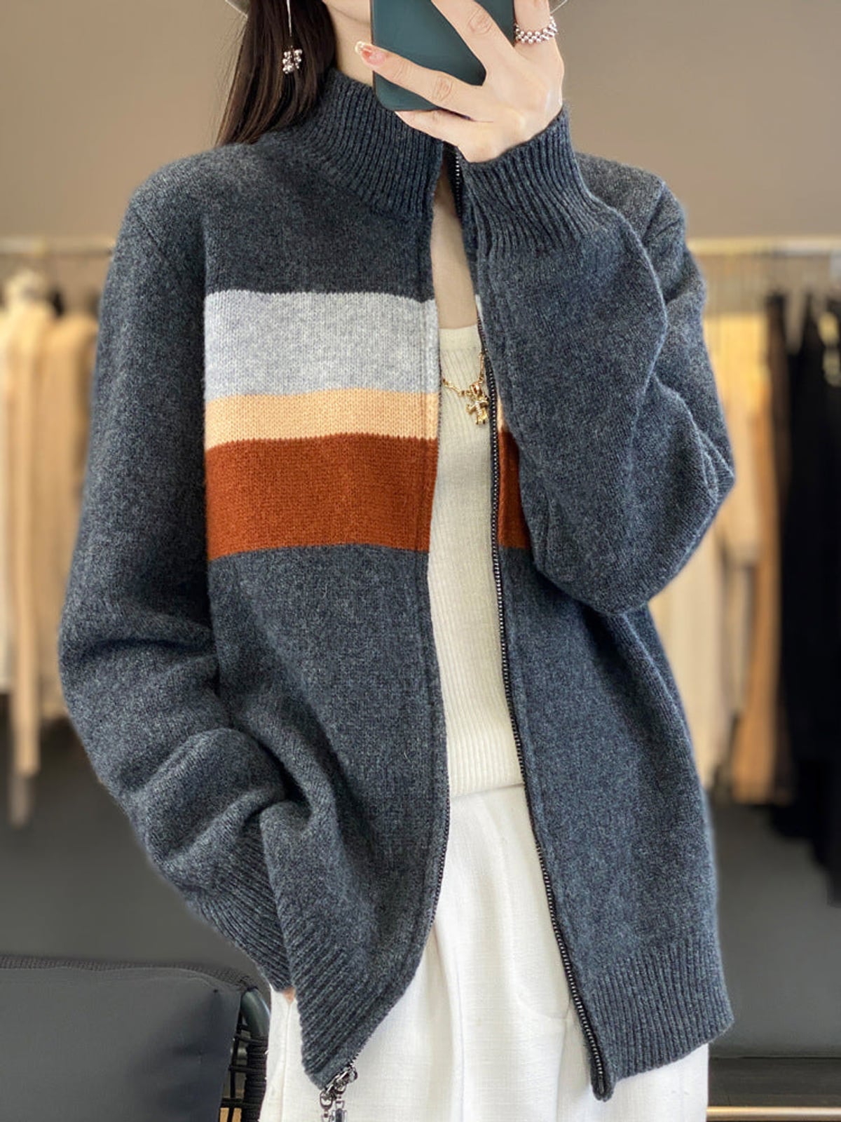 dames oversized vest met ritsluiting