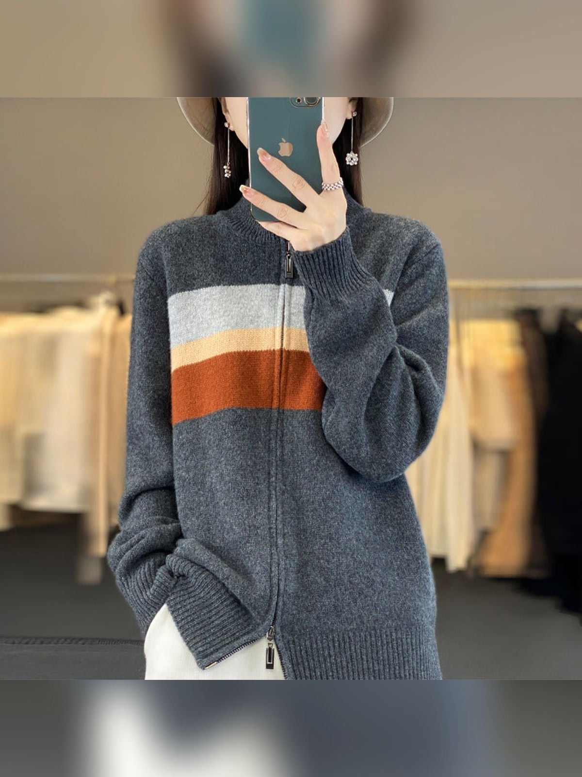 dames oversized vest met ritsluiting in grijs