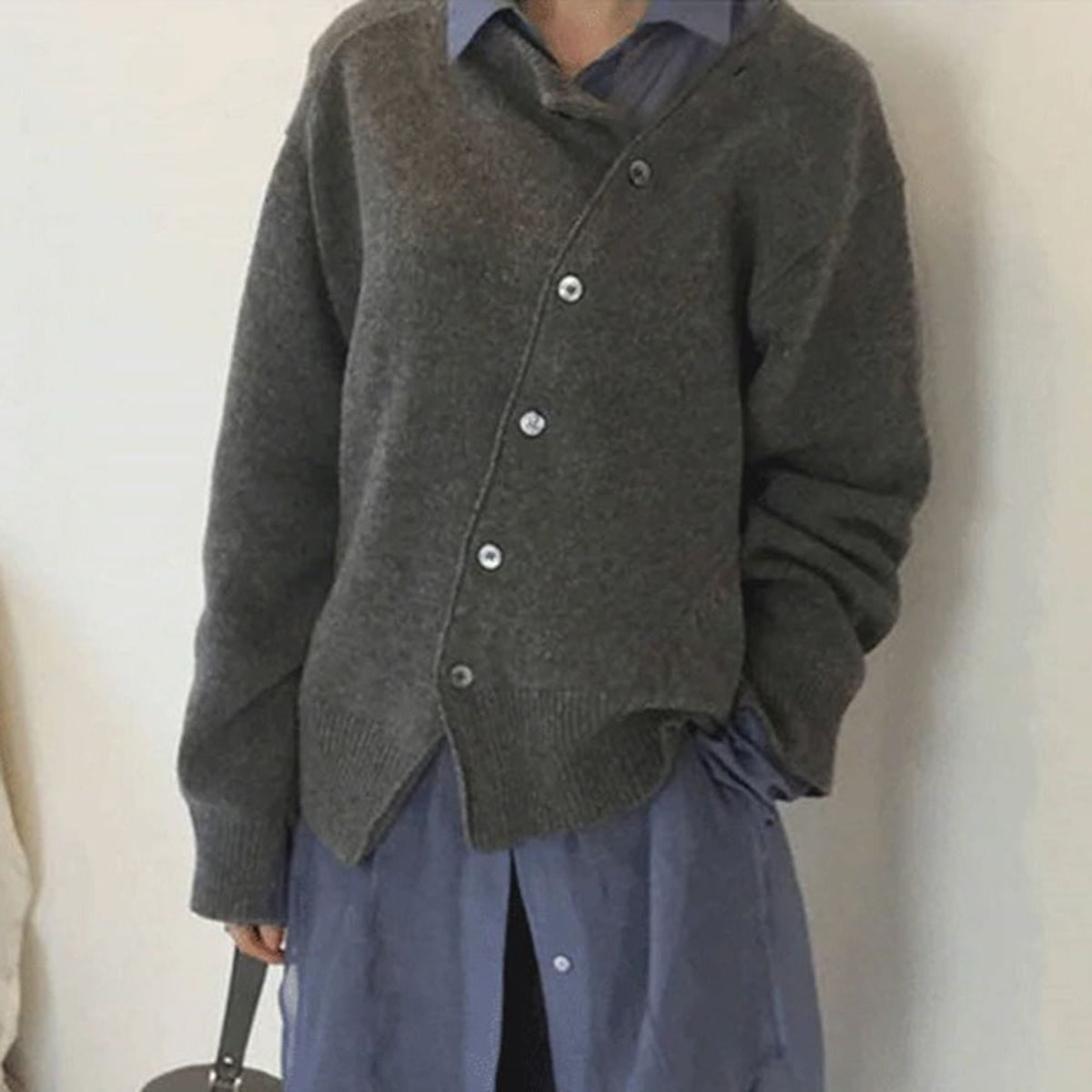 dames oversized vest met ronde hals in grijs